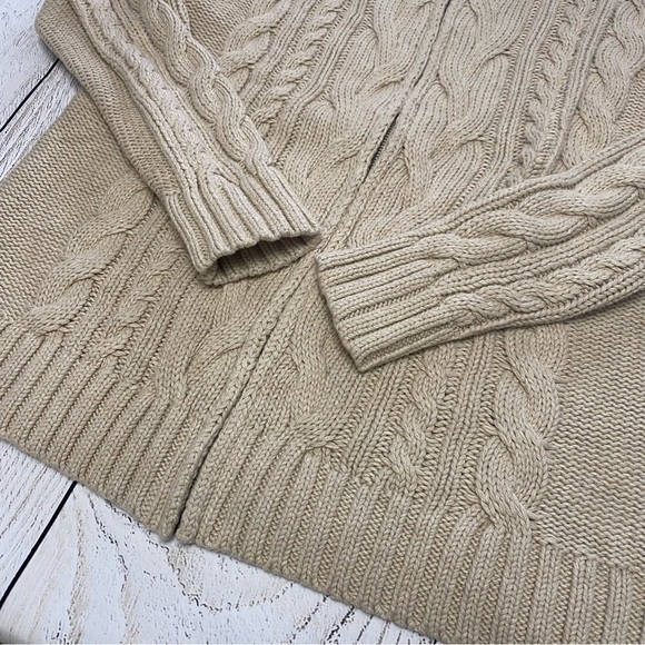 L.L. Bean Women's Beige Cable Knit Zip-Up Sweater - Picture 2 of 9